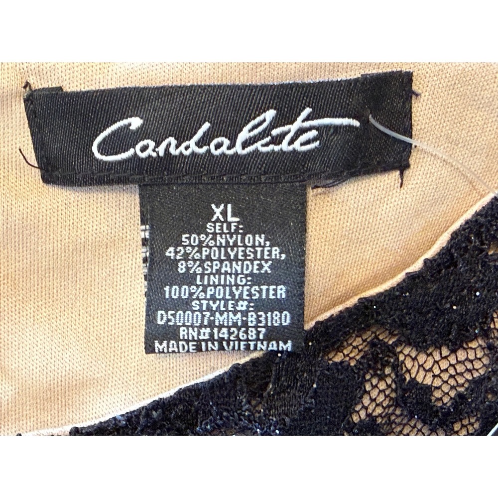 Candalite Womens XL Black Floral Lace Sheath Dress Nude Lining Keyhole Back New - Picture 4 of 7